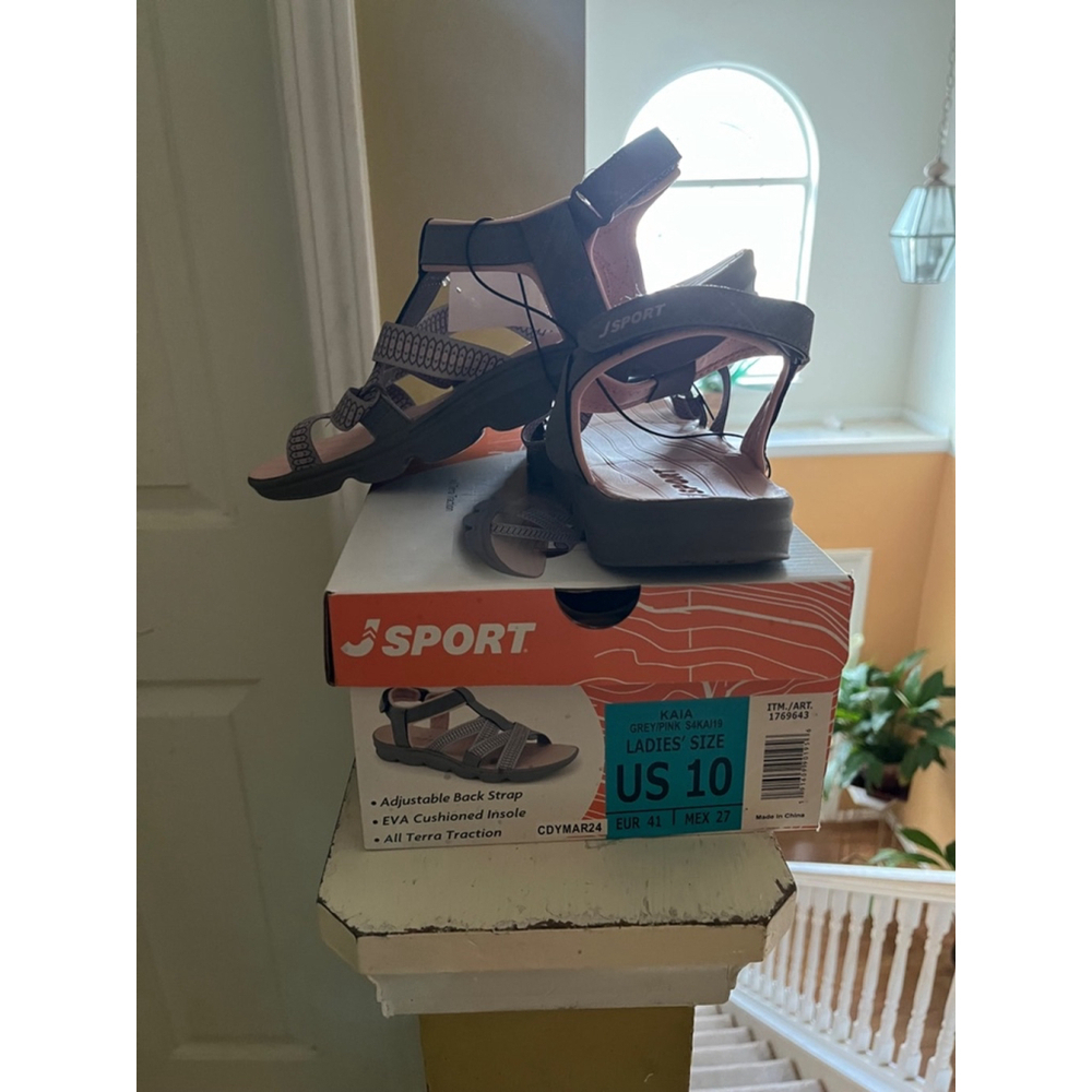 NIB Jsport Kaia Grey Pink Sandals Women Size 10 - Picture 2 of 3